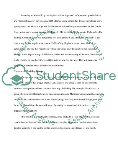 The Aid to Self-Valuing Connection and Empowerment as Seen in the Movie Mean Girls