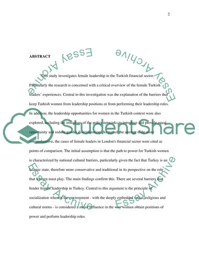 Turkish Female Leadership in the Financial Sector: Comparing Two Contexts: Istanbul and London