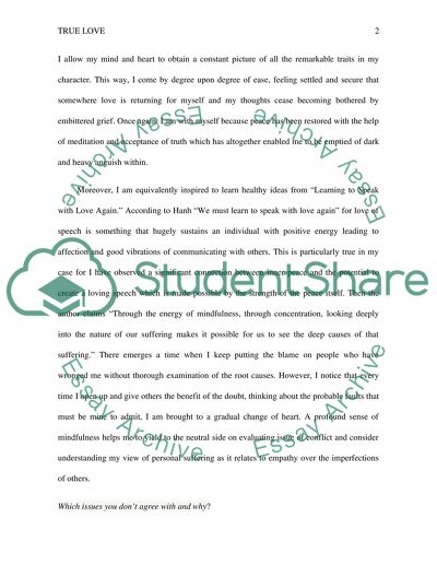 A Response Paper on True Love by Thich Nhar Hanh