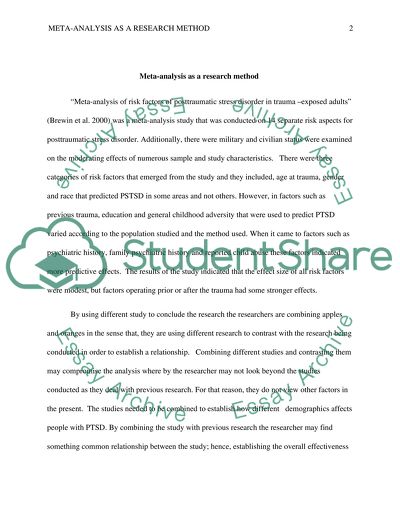 Meta-Analysis as a Research Method of Posttraumatic Stress Disorder in Trauma-Exposed Adults