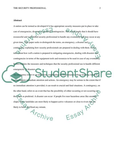 Security Professionals and Their Role in Emergency Disaster