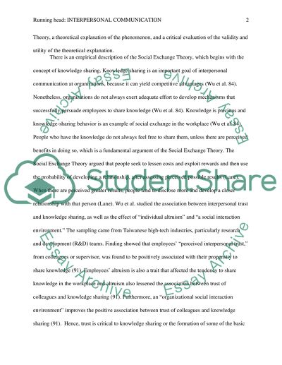 Interpersonal Communication: Empirical, Theoretical, And Critical Assessment Of The Social Exchange Theory