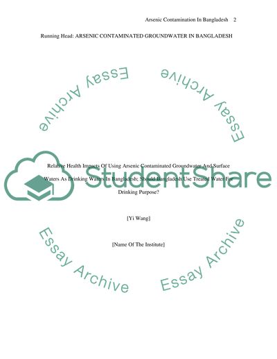 Arsenic Contaminated Groundwater in Bangladesh