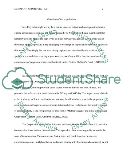 Create a global organization/high mortality rate on 3 continent/Assessment plan/summary Reflection