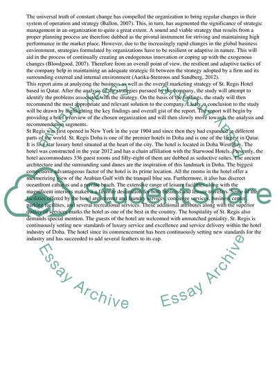 Analysis of Business and Marketing Strategy of St Regis Doha