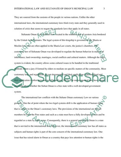 Relationship between the international law and Sultanate of Omans municipal law