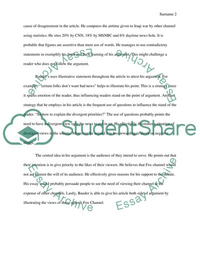 Article Analysis: Wake up Less Time on Fox News by Bauder David