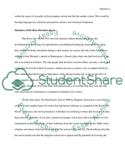 Dystopian fictions and feminism. The Brave New World, The Handmaids Tale, and The Wastelands novel