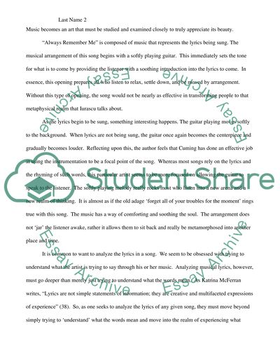 Critical Analysis of Music: Always Remember Me Song by Ry Cuming