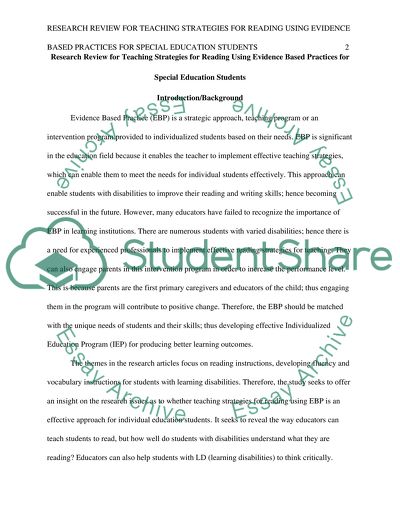 Research Review for Teaching Strategies for Reading Using Evidence Based Practices