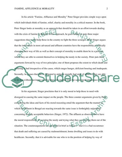 Crisis Of Famine In Bengal. Peter Singers Views On Our Duties Of Foreign Aid And Charity