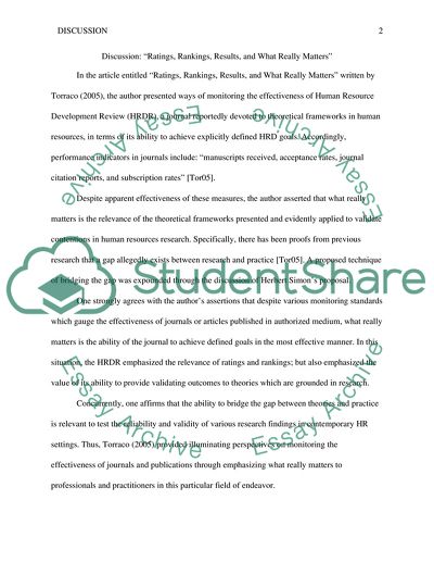 Ratings, Rankings, Results, and What Really Matters by Torraco