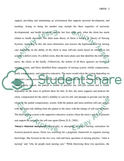 Orems Theory Of Nursing