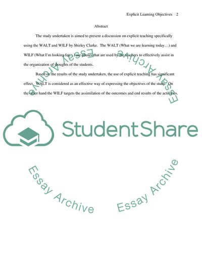 Outlining Explicit Learning Objectives and Outcomes for Teachers and Students