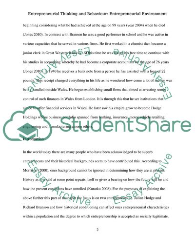 Entrepreneurial Thinking and Behavior: Entrepreneurial Environment