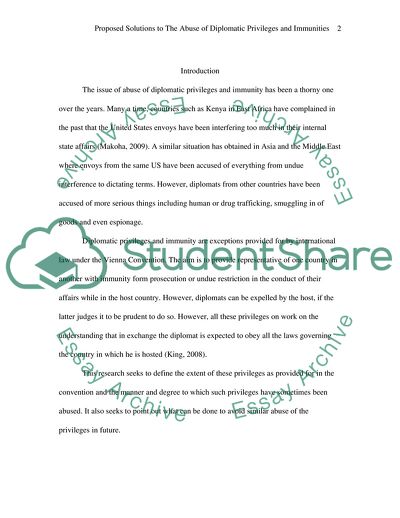 The Abuse of Diplomatic Privileges and Immunities by the Diplomatic Envoys Proposed Solution