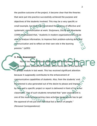 Learning Communication: Peer Assessment