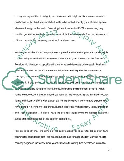 Employment Portfolio - Position of Premier Relationship Manager