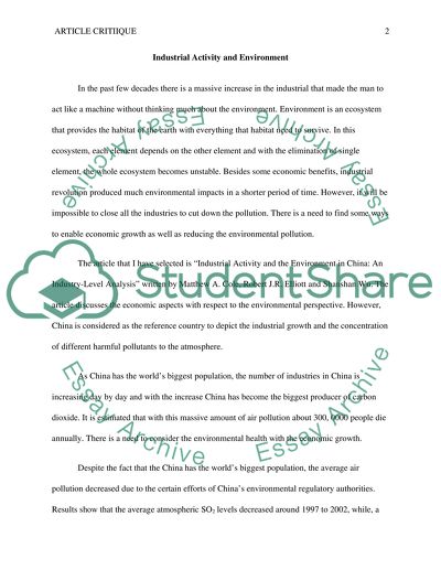 Industrial Activity and the Environment