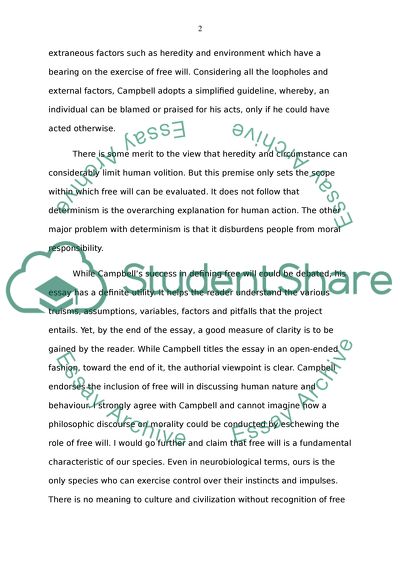 Evaluation of Campbells Defense of Free Will
