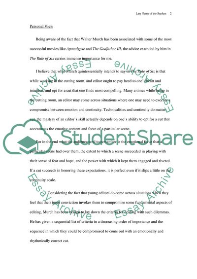 The Rule of Six of Film Editing