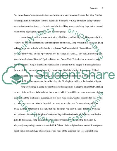 Letter from Birmingham (Response Paper)