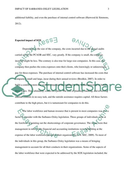 Impact of Sarbanes-Oxley Legislation