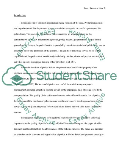 Relationship between Police Department Size and Quality of Services in the United States