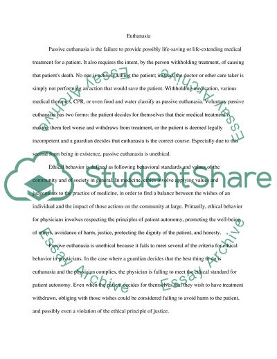 Passive euthanasia is unethical