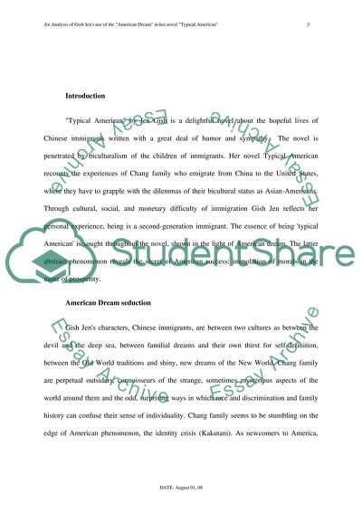 An Analysis of Gish Jens use of the American Dream in her novel Typical American