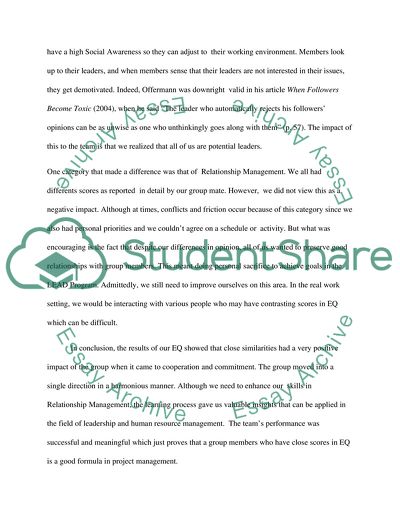 Group assignment team members Emotional Intelligence results narration