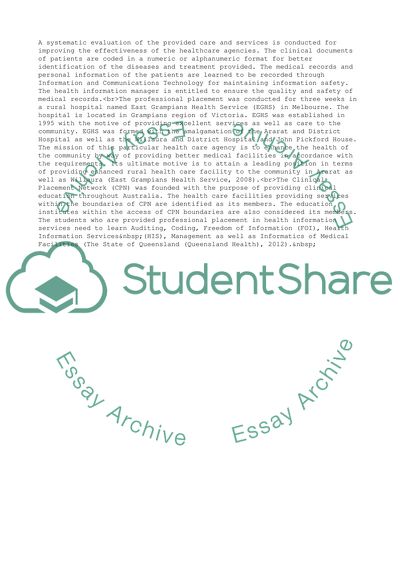 Placement Portfolio in Health Information Management