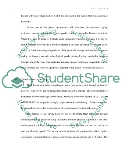 Determining Consumer Response to a Companys Effort in Using Sustainable Business Practices