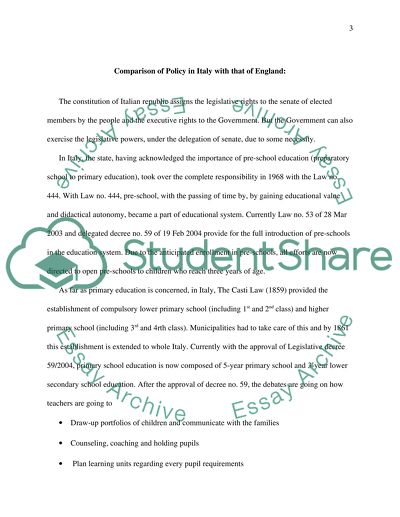Early Childhood Education in UK in Comparison to Italy