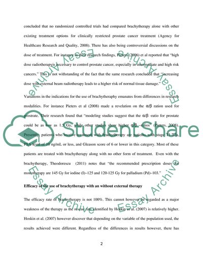 Brachy therapy for prostate cancer