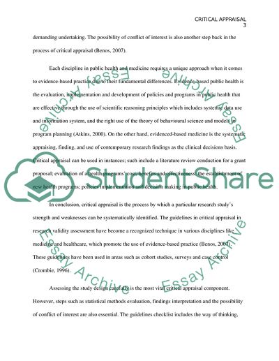 Appraisal Tools for Public Health Practice