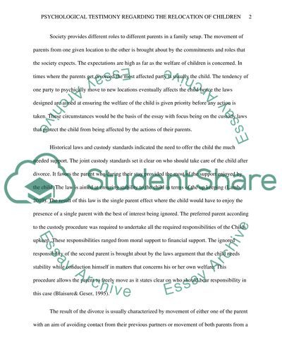 Psychological Testimony Regarding the Relocation of Children After Divorce