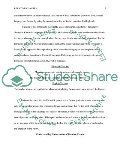 Formation of Relative Clause in Swahili Language Using Estimation Method