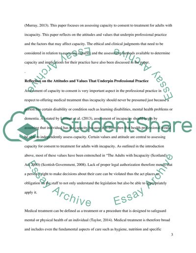 Adults with Incapacity: Assessing Capacity to Consent to Treatment
