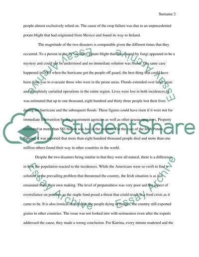 Comparison between Hurricane Katrina and Irish Potato Famine
