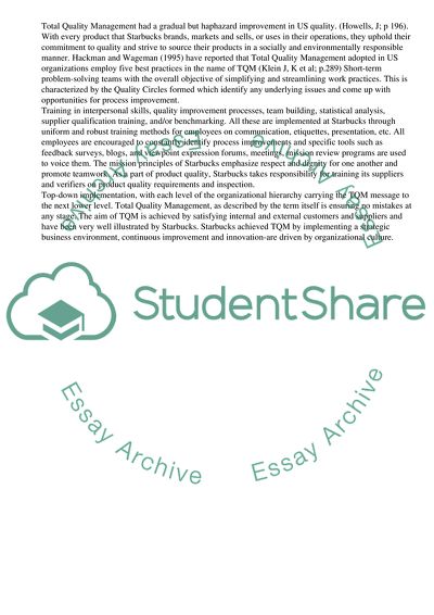 The Total Quality Management and Quality Control in Starbucks