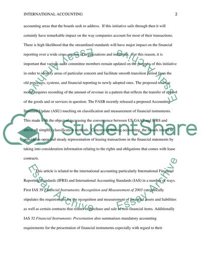 Wall Street Journal Articles for International Accounting