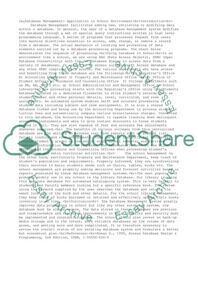 Database Management: Application in School Environment