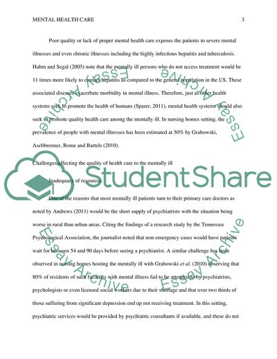 Quality of Health Care for the Mentally Ill