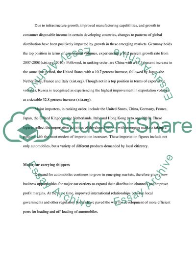 Examine the state and geographical extent of the car carrying industry, in terms of shipping