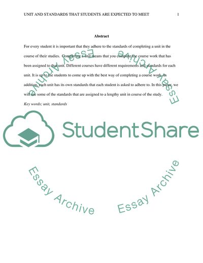 Unit and Standards Students Are Expected to Meet in Education