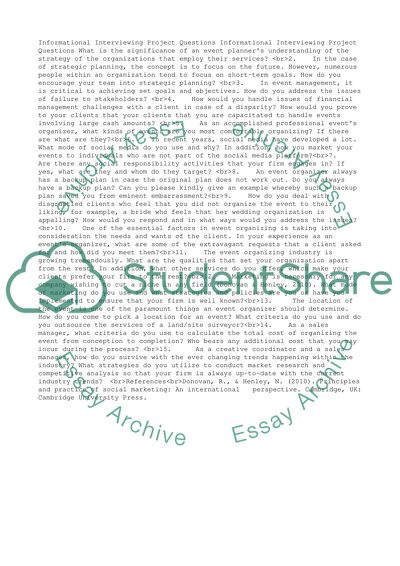 Informational Interviewing Project Questions