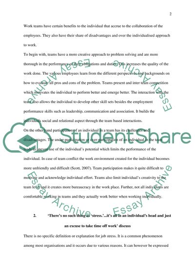 Working as Part of a Team for the Individual