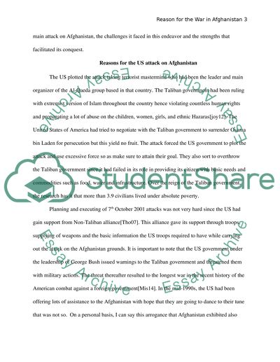 Reason for the War in Afghanistan