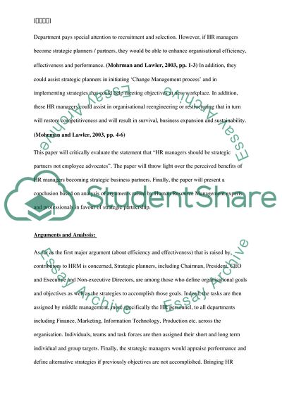 HR Managers Should Be Strategic Partners Not Employee Advocates